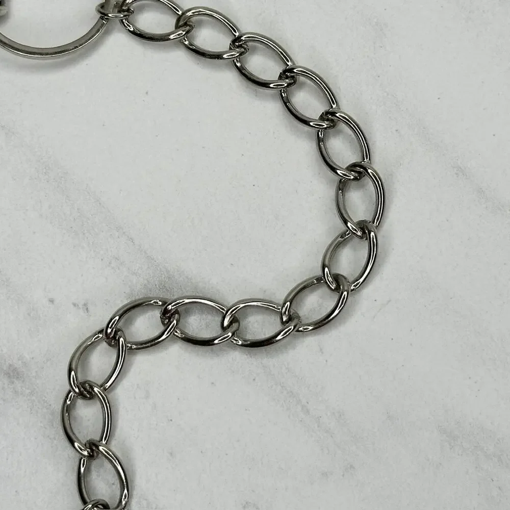 Coin Charm Silver Tone Metal Chain Link Belt Small (S) Classical Y2K Edgy ⚡